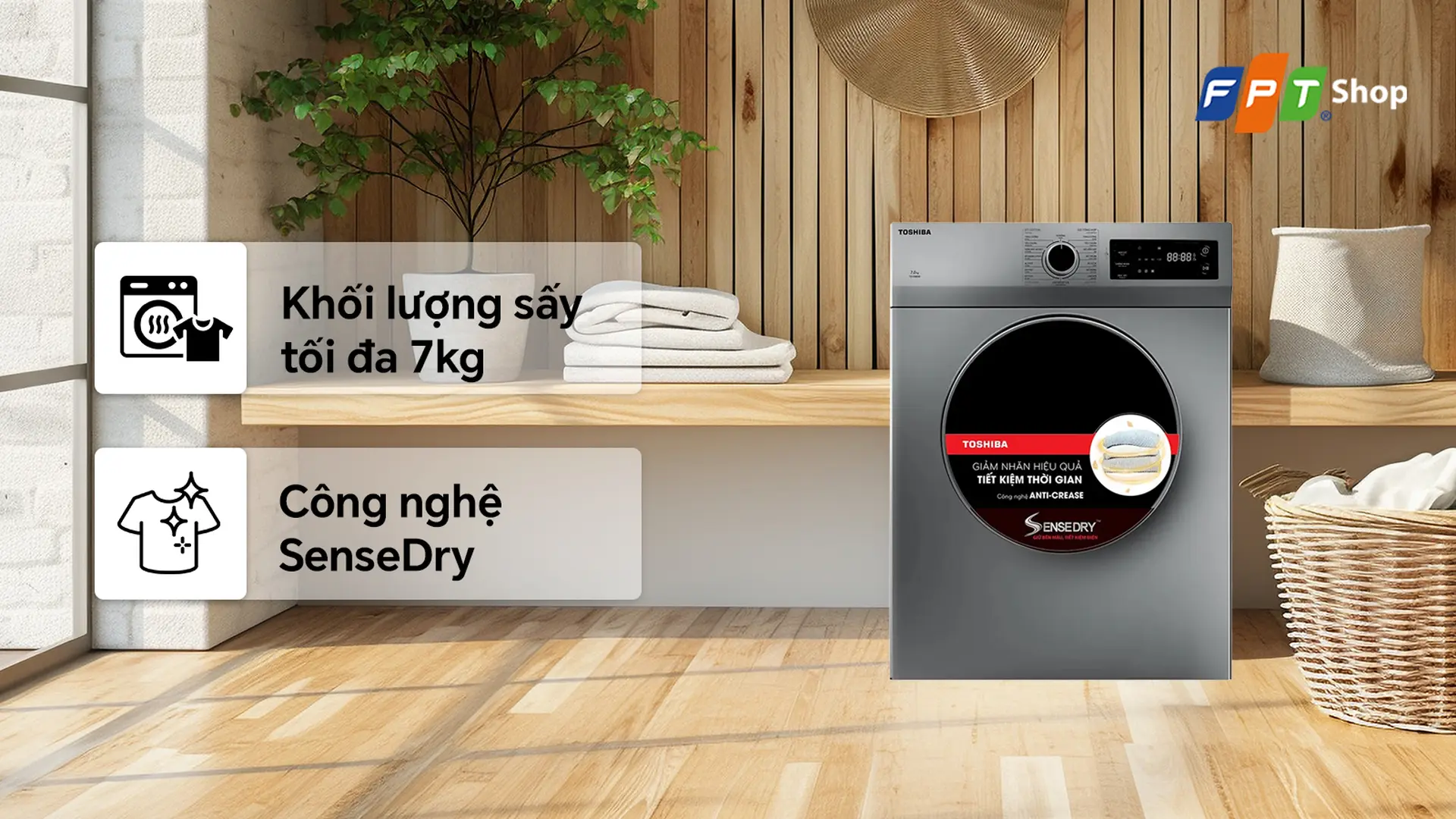 Máy sấy thông hơi Toshiba 7 kg TD-H80SEV(SK)