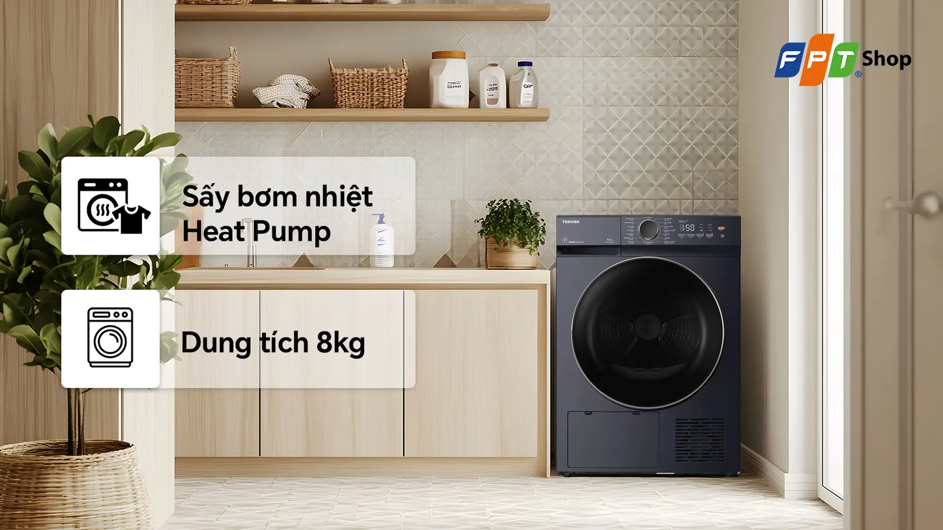 Máy sấy bơm nhiệt Toshiba Inverter 8 kg TD-T21B90HWV(MG)