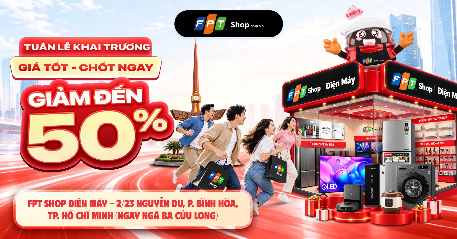 Tuần lễ khai trương FPT Shop 2/23 Nguyễn Du: Điện máy đồng giá 3,99 triệu, giảm đến 50%