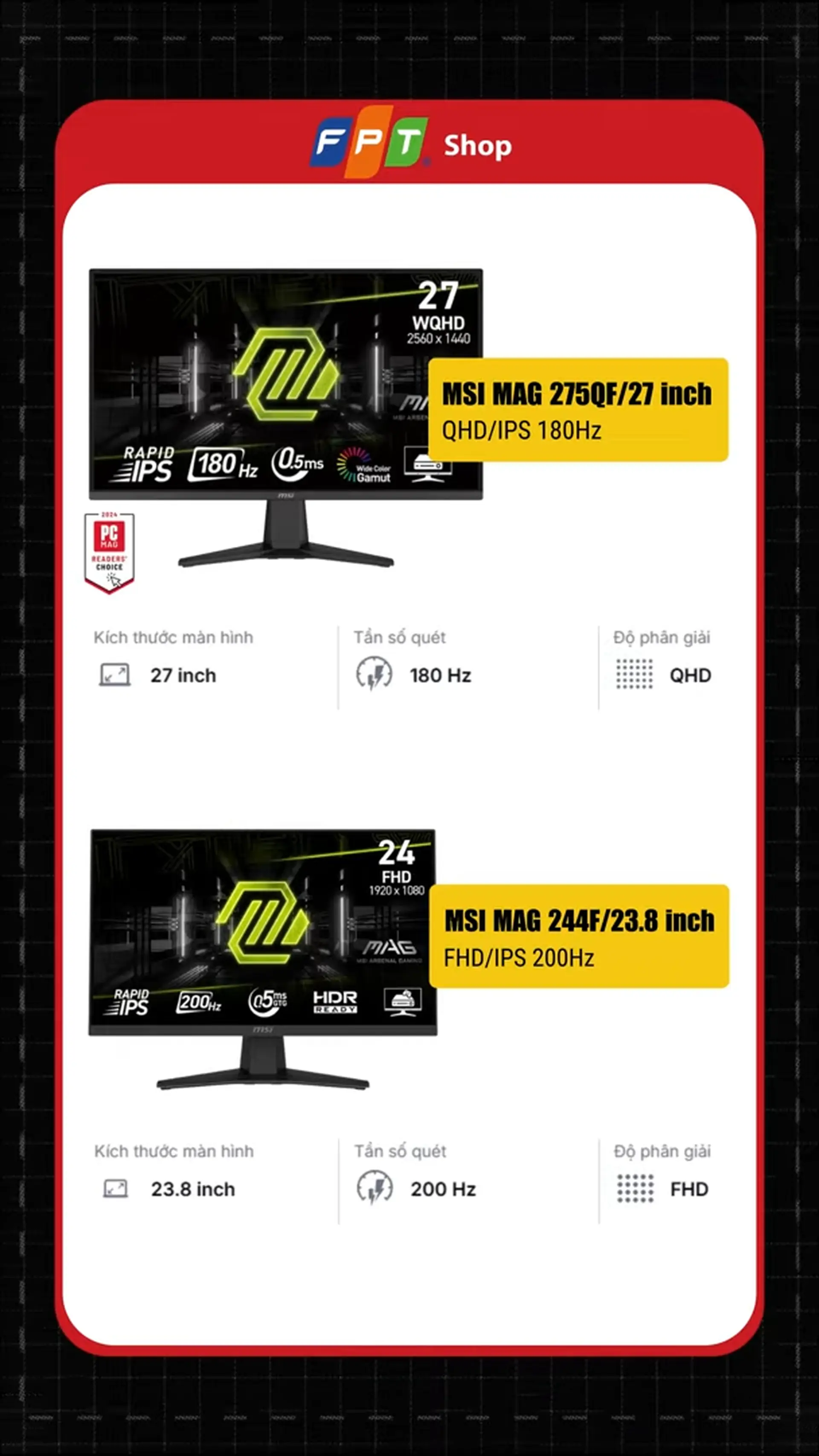 Bộ đôi màn hình Gaming MSI MAG 244F/23.8inch & 275QF/27inch: Ngon, bổ, rẻ cho anh em game thủ