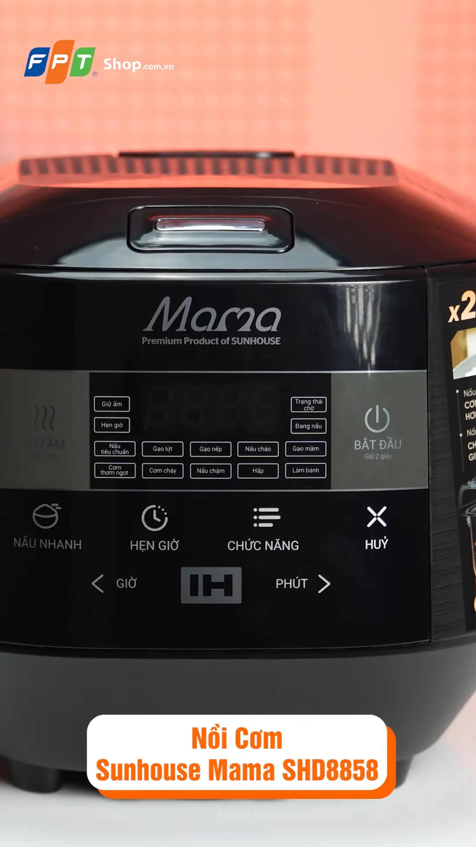 NỒI CƠM CAO TẦN 1,5L SUNHOUSE MAMA SHD8858 - 10 CHẾ ĐỘ NẤU #fptshop