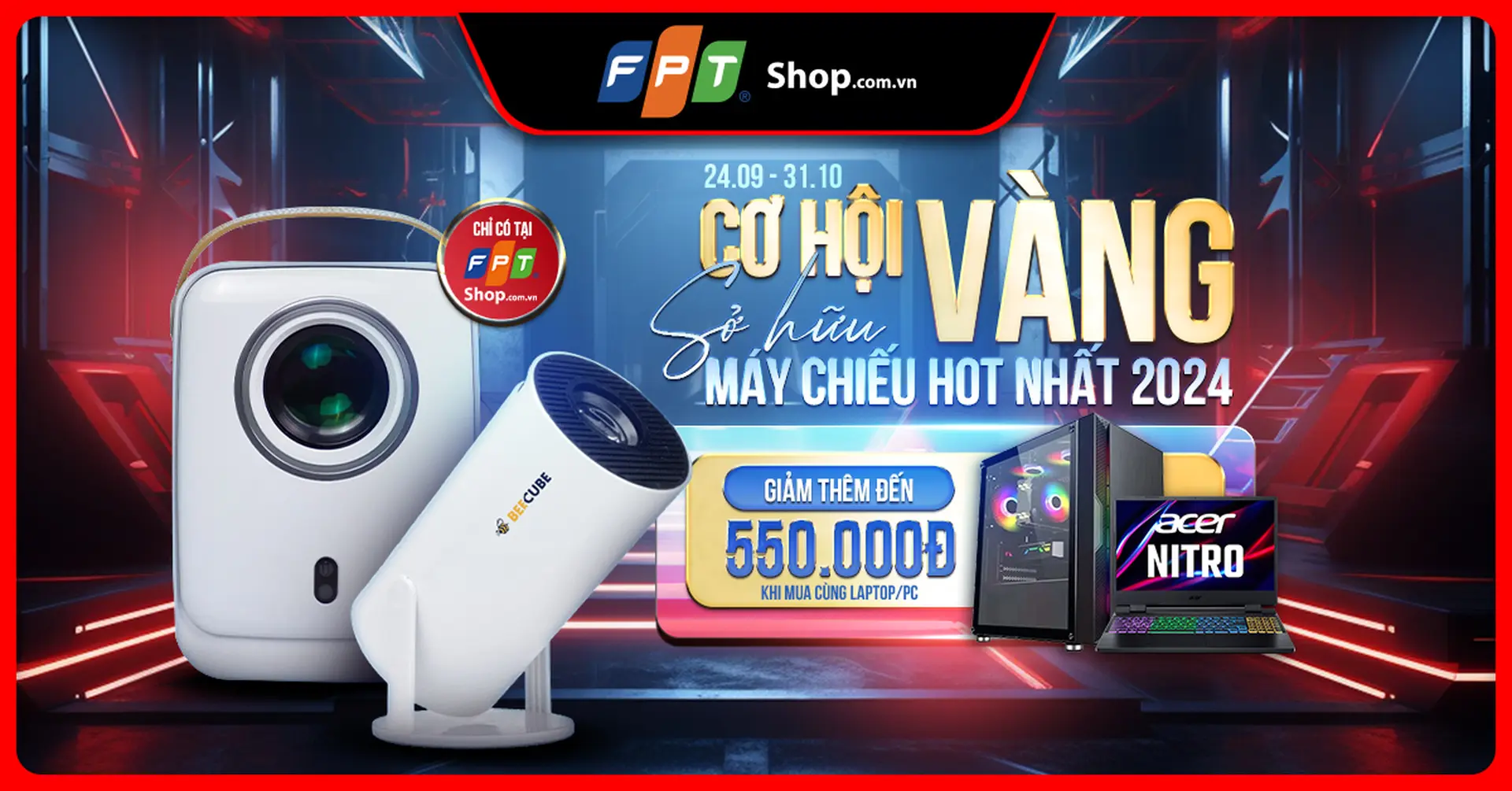 FPT Shop giảm thêm đến 550.000đ khi mua máy chiếu kèm Laptop, PC và điện thoại