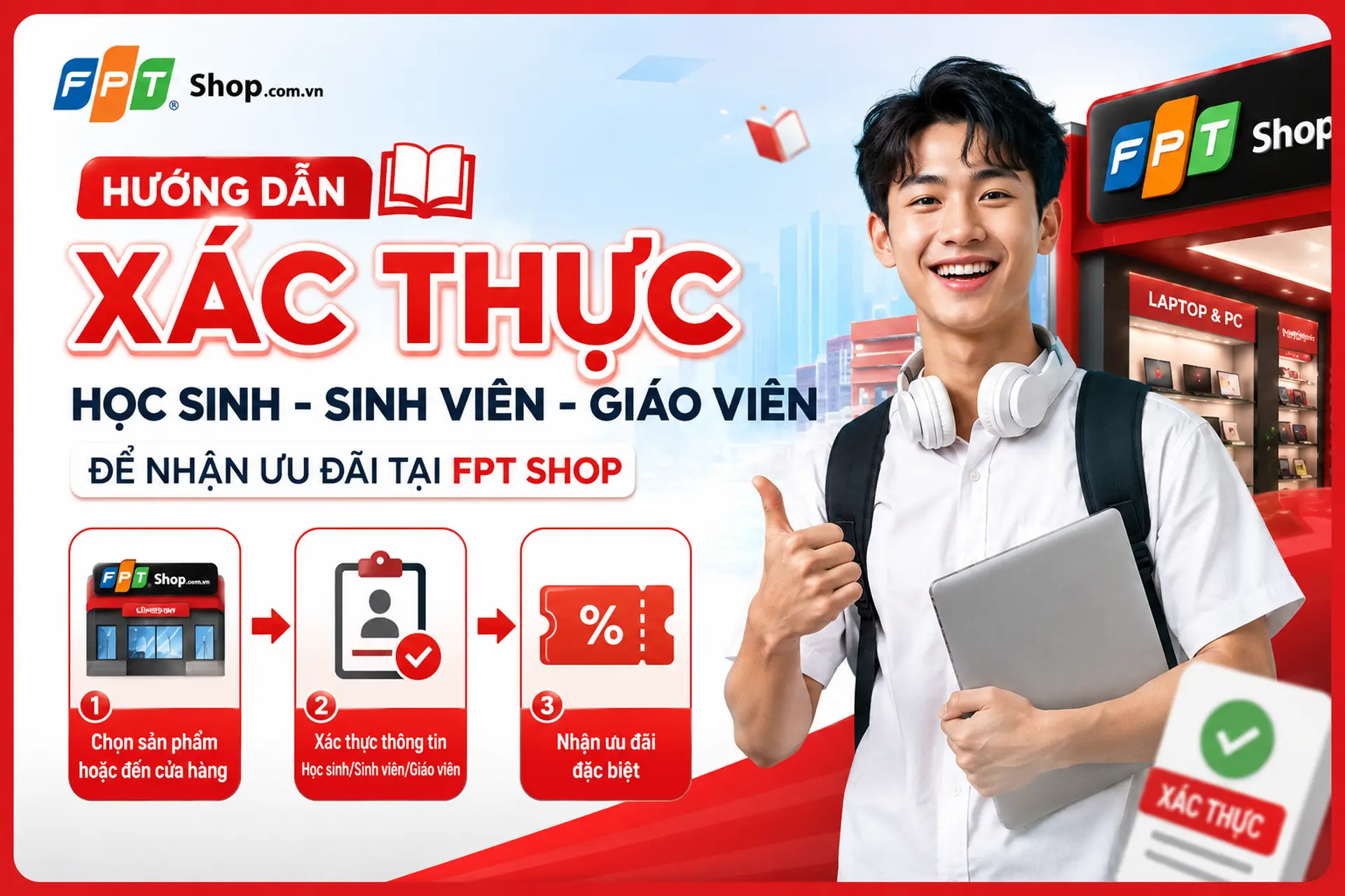 Hướng dẫn xác thực Học sinh/Sinh viên/Giáo viên để được nhận ưu đãi khi mua sản phẩm tại FPT Shop