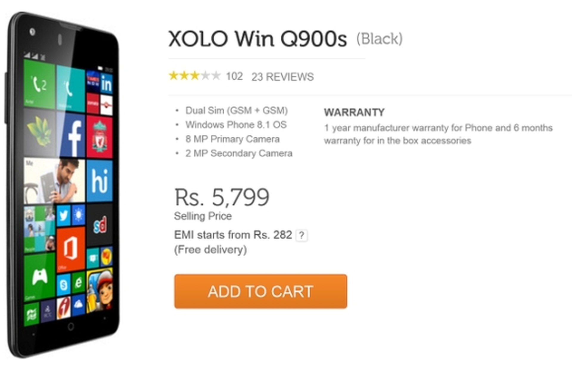 Xolo Win Q900s được bán sẵn với giá dưới 100 USD