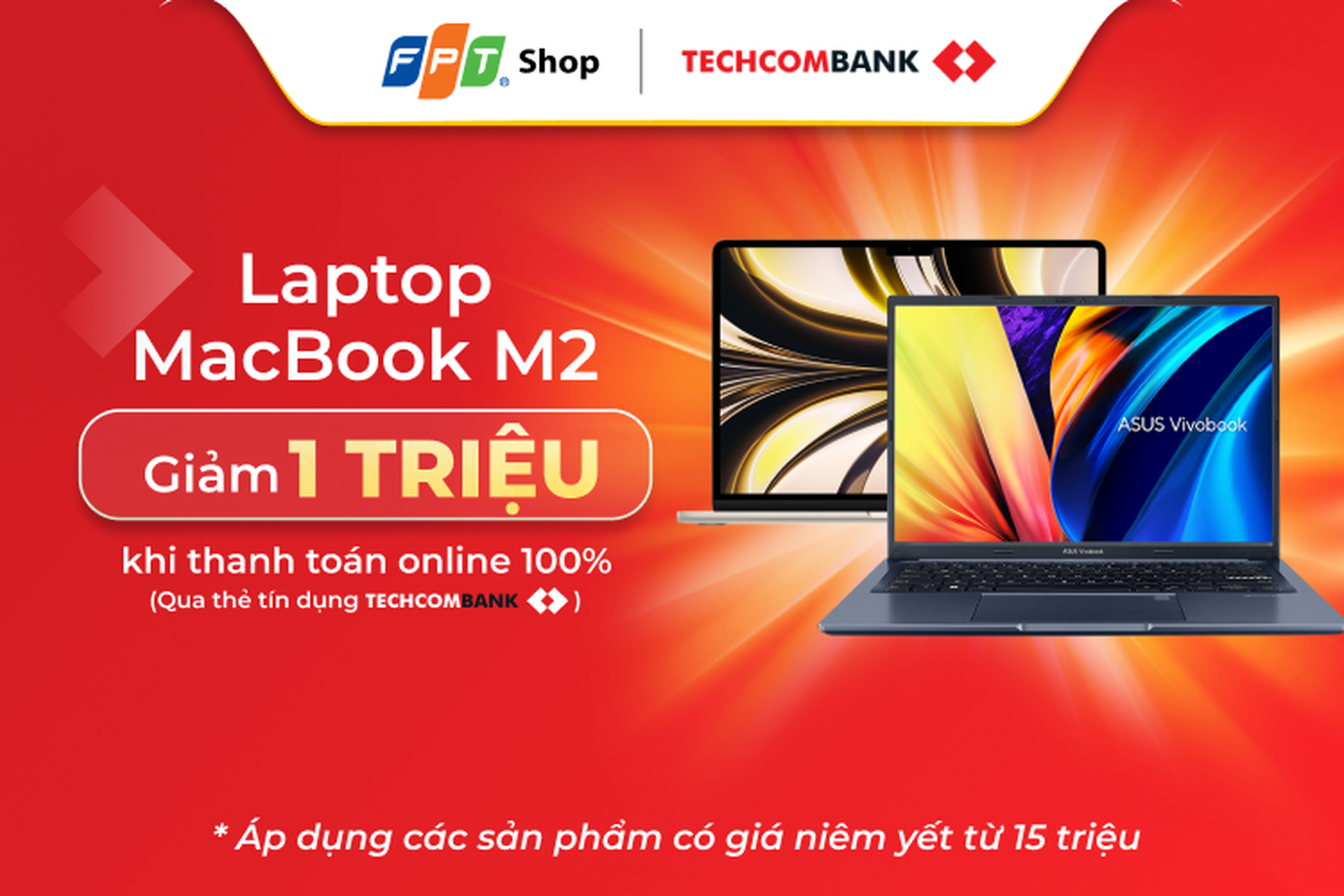 Hoàn 1 triệu đồng cho chủ thẻ Techcombank khi mua sản phẩm Laptop tại FPTshop