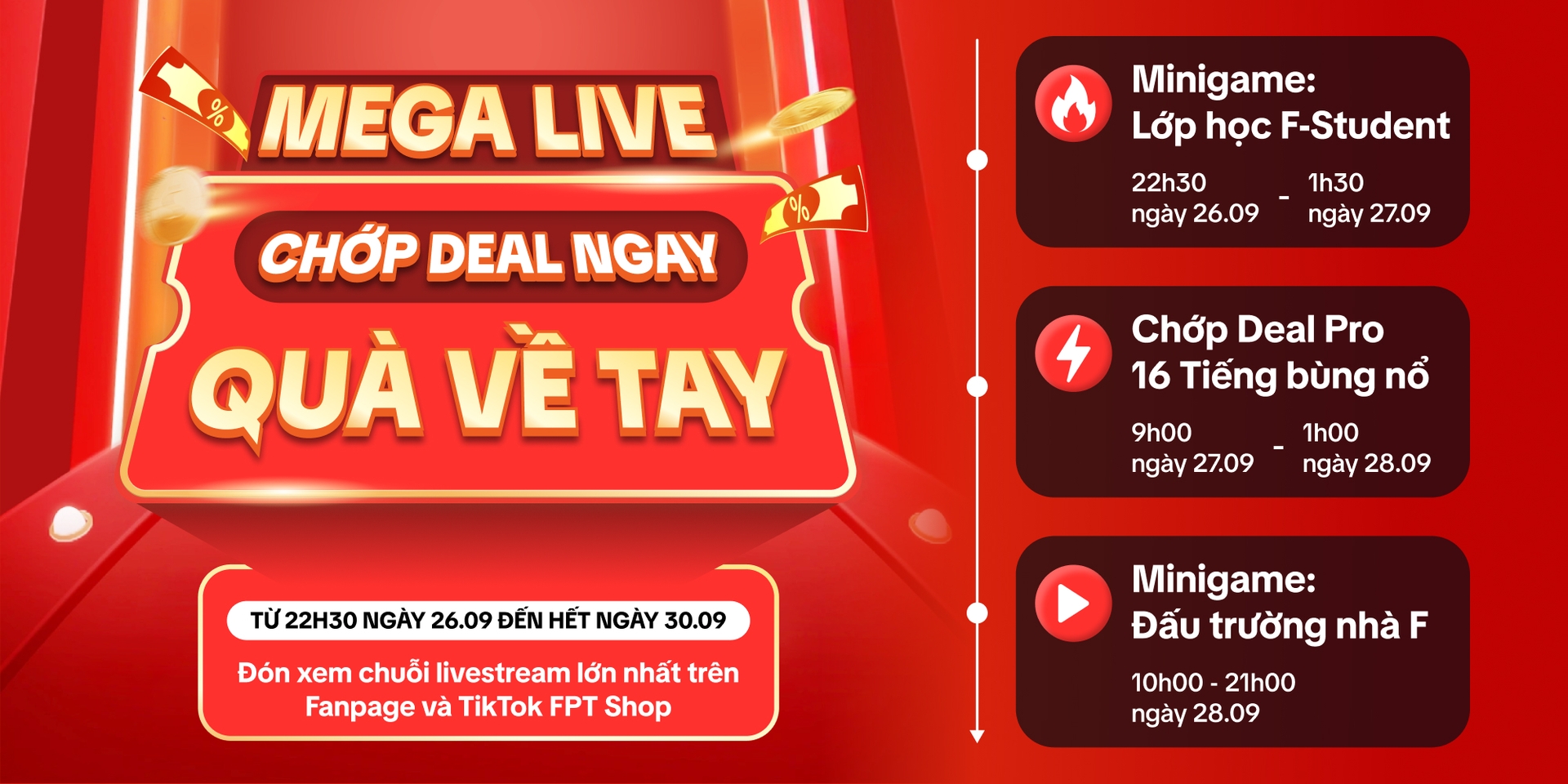 Mega Live – Chớp deal ngay – Quà về tay: Cơ hội săn sale cực khủng trong chuỗi ngày Livestream lớn nhất trên FPT Shop