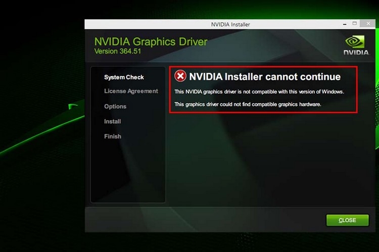 Sửa lỗi driver NVIDIA không tương thích với phiên bản Windows