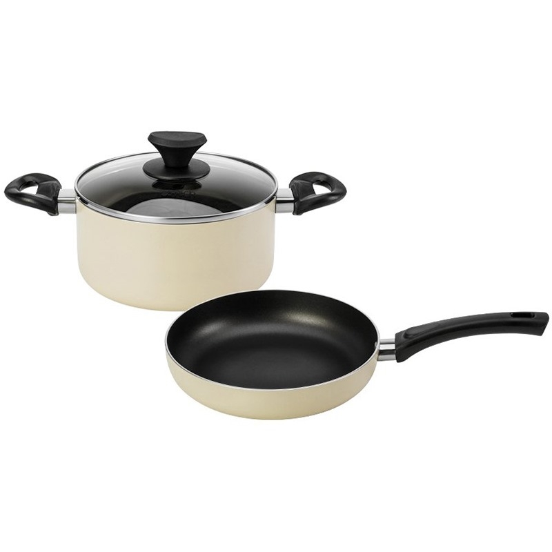 Bộ 1 Nồi 1 Chảo Nhôm 4 Lớp Chống Dính Đáy Từ Elmich Smartcook Sm - 5117Sk 20Cm/24Cm Kem