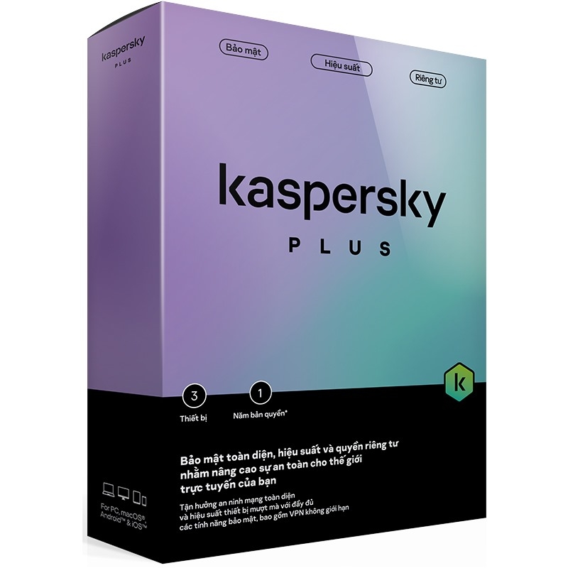 Phần mềm diệt virus Kaspersky Plus 3 thiết bị/năm