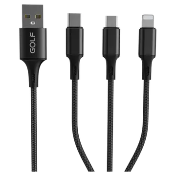 Cáp 3 in 1 sạc nhanh USB A to Type C + Lightning + Micro 1.2m GC-86 Golf
