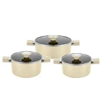 Bộ 3 nồi nhôm 6 lớp chống dính vân đá ánh kim siêu bền Elmich EL -5204BE 18cm/20cm/24cm Kem