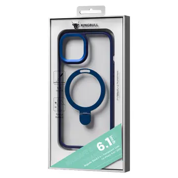 Ốp lưng magsafe iPhone 15 Mipow nhựa cứng chống sốc, chống ố vàng, có đế dựng trong suốt viền xanh