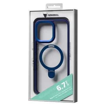 Ốp lưng magsafe iPhone 15 Pro Max Mipow nhựa chống sốc, chống ố vàng, có đế dựng trong suốt viền xanh