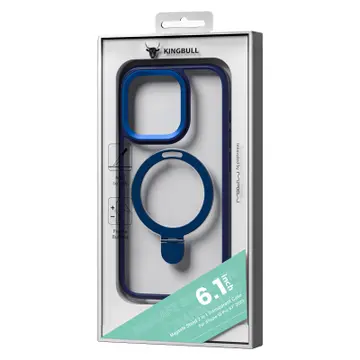 Ốp lưng magsafe iPhone 15 Pro Mipow nhựa chống sốc, chống ố vàng, có đế dựng trong suốt viền xanh