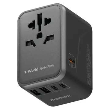 Củ sạc du lịch đa năng Momax 1-World Gan 70W 5 cổng chuẩn PD/PPS