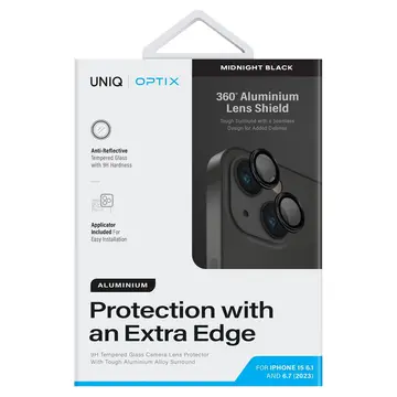 Miếng dán kính cường lực camera iPhone 15/15 Plus UniQ Viền Đen