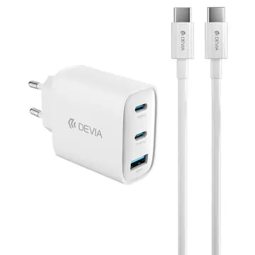 Bộ sạc nhanh 3 cổng 65W kèm cáp Type-C to Type-C 2M Extreme Speed Devia
