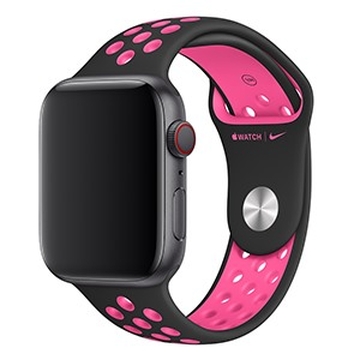Dây đeo Apple Watch 44mm Black/Pink Blast Nike Sport Band S/M & M/L