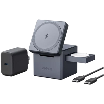 Sạc nhanh Magsafe không dây 3in1 15w Cube Y1811 Anker Xám