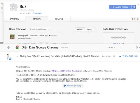 Google xóa mã độc Buz với virus tag tên trên Facebook