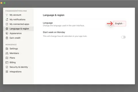 Cách đổi ngôn ngữ, font chữ và lịch đếm trên Notion