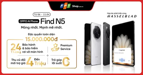 “Bậc Thầy Gập Mở” - OPPO Find N5 chính thức ra mắt, đặt trước rước ưu đãi đặc quyền 15 triệu đồng tại FPT Shop 