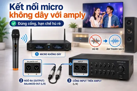Cách kết nối micro không dây với amply đơn giản, đúng cổng và hạn chế hú rè khi hát karaoke