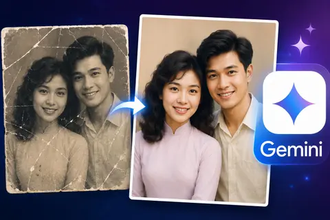 Câu lệnh phục hồi ảnh cũ trong Gemini sửa ảnh mờ, xước, bạc màu nhanh chóng và đơn giản