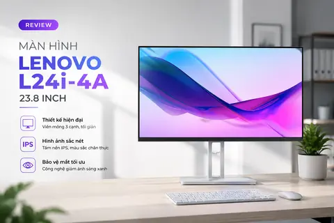 Đánh giá màn hình Lenovo L24i-4A 23.8 inch: Thiết kế đẹp, hiển thị mượt dành cho dân văn phòng