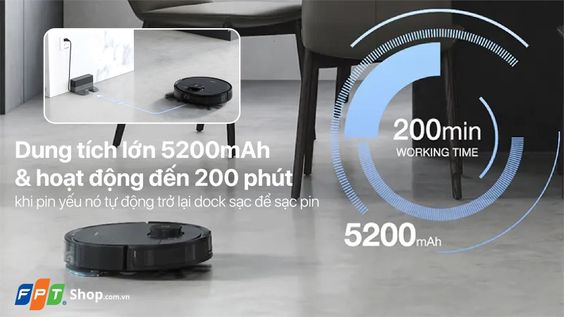 Ecovacs Deebot T8 AIVI hoạt động lâu dài với thời lượng pin lớn