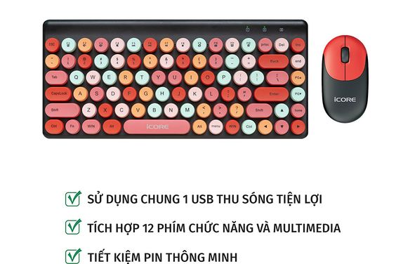 Bộ bàn phím chuột không dây iCore ICKM800 - hình 3
