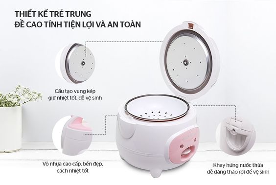 Nồi cơm nắp gài Sunhouse SHD8607W có thiết kế trẻ trung, tiện lợi