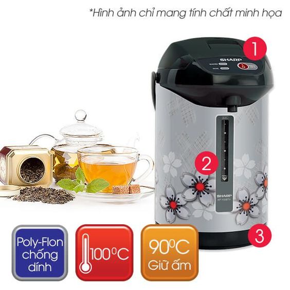Bình thủy điện Sharp 3.3 lít KP-Y33BTV SS thiết kế hình trụ