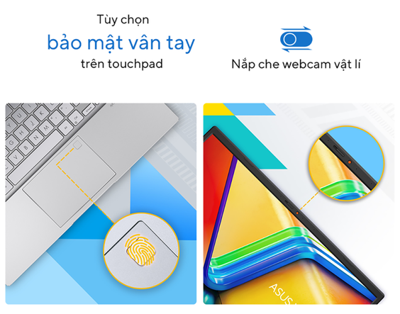 Laptop Asus Vivobook 14 X1404ZA-NK389W được trang bị cảm biến vân tay ở touchpad