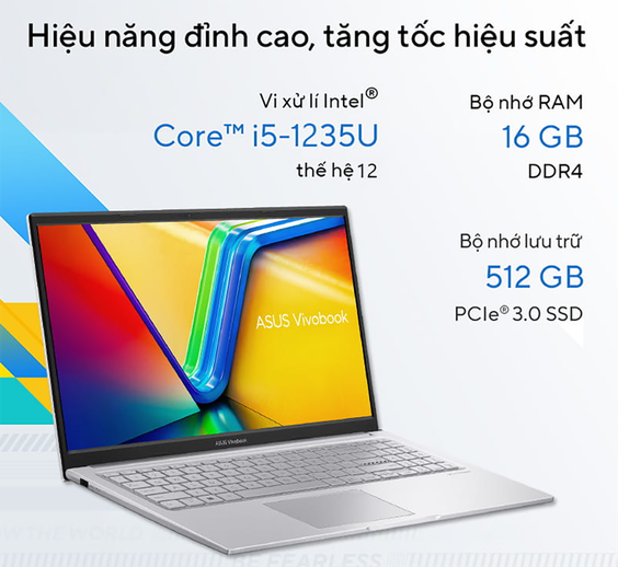 Laptop Asus Vivobook 15 X1504ZA-NJ517W sở hữu hiệu năng mạnh mẽ từ chipset Intel Core i5 1235U