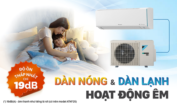 Máy lạnh Daikin Inverter 2.5 HP (20500 BTU) FTKF60YVMV hoạt động êm ái, tiếng ồn nhỏ