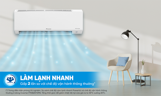 Máy lạnh Daikin Inverter 2.5 HP (20500 BTU) FTKF60YVMV sở hữu công suất làm lạnh 20500 BTU