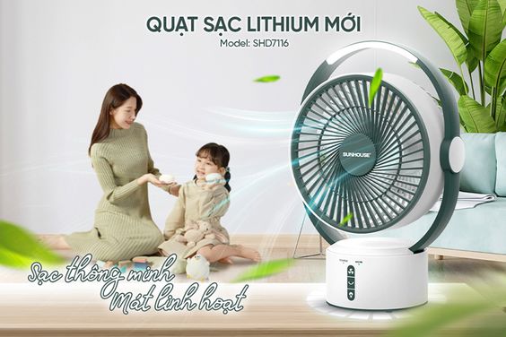 Quạt sạc Sunhouse SHD7116 nhỏ gọn, tiện lợi