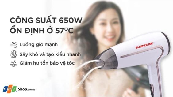 Công suất 1500W, sấy tóc nhanh