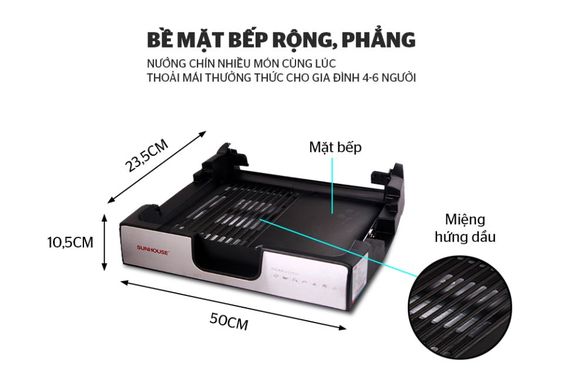 Bề mặt bếp rộng, phẳng