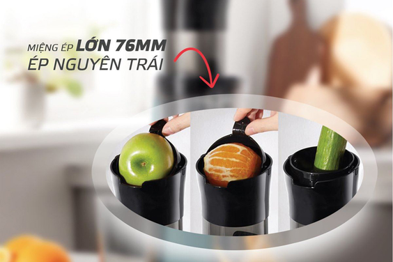Miệng ép lớn, ép nguyên trái tiện lợi, tiết kiệm thời gian tối ưu
