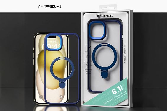 Ốp lưng magsafe iPhone 15 Mipow nhựa cứng chống sốc, chống ố vàng, có đế dựng