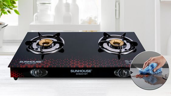 Bếp gas Sunhouse SHB201MT phủ mặt kính hiện đại