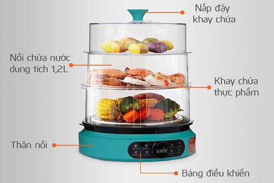 Nồi hấp Unie UE-680 sở hữu thiết kế hình trụ đa tầng