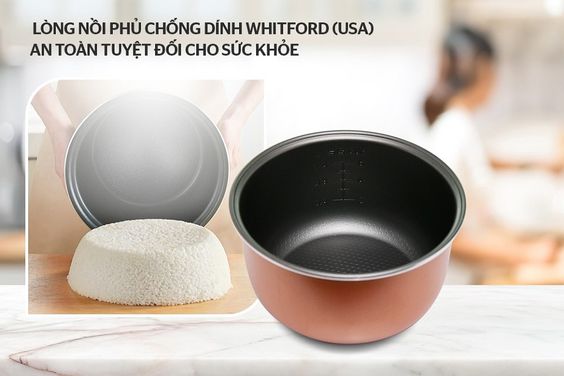 Nồi cơm điện Sunhouse 1.2 lít SHD8217W có lớp phủ chống dính an toàn