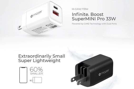 Củ sạc nhanh 2 cổng Mazer Infinite 33W (USB-C PD 33W + USB-A 18W) Trắng