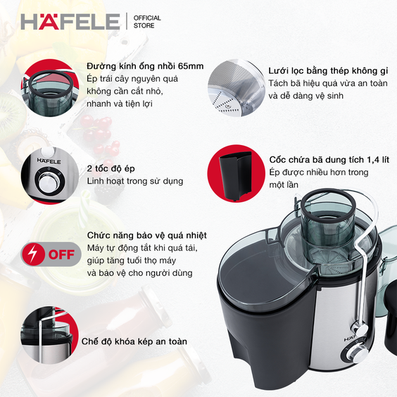 Máy ép trái cây Hafele GS-353 tránh quá nhiệt