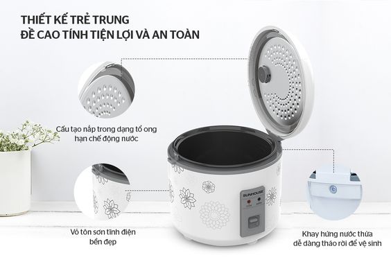Nồi cơm điện 1.8 lít&nbsp;Sunhouse SHD8603 có thiết kế trẻ trung