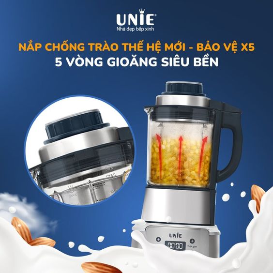Máy làm sữa hạt Unie V9S sở hữu nắp chống trào