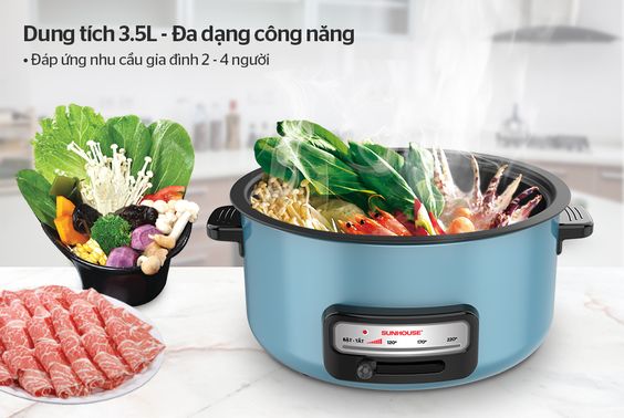 Nồi lẩu điện Sunhouse SHD4527 dung tích đủ đáp ứng nhu cầu gia đình